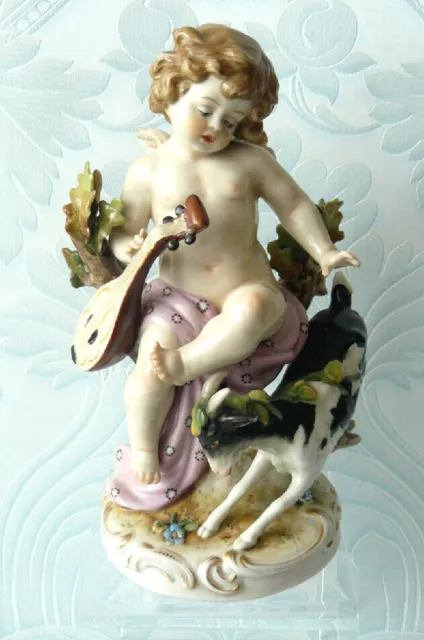 Porzellan Figur/Putto/ Engel mit Ziege/ Scheibe - Alsbach Thüringen