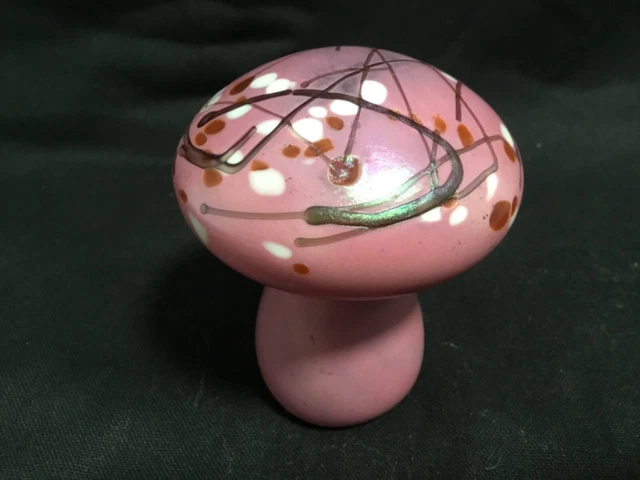 Vintage Signed  Pink 1989  Art Glass Mushroom Paperweight