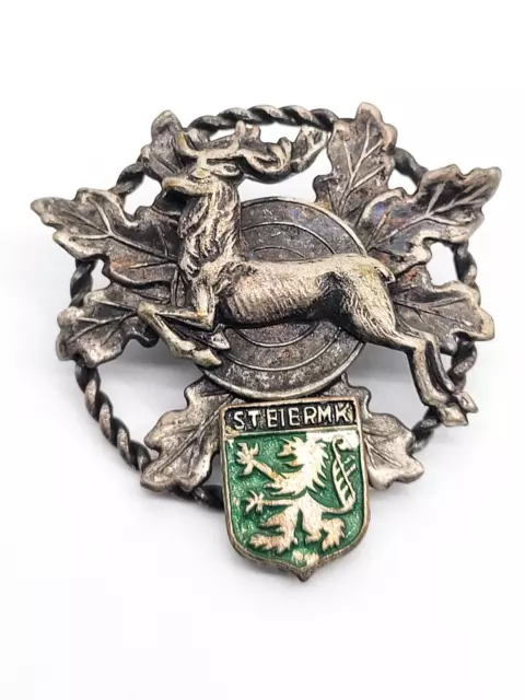 German Steiermk crest running elk hunting equestrian vintage hat pin
