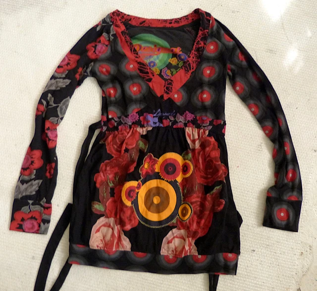 Blouse Desigual Imprimée Fleurie Rose Rouge Noir - Taille M - Mousseline Légère