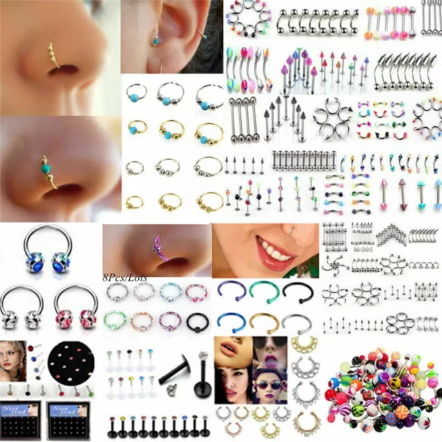 105PCS Body Piercing Jewelry Tongue Eyebrow Nose Lip Belly Navel Rings Lots