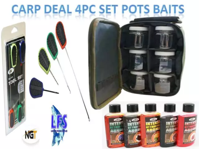 Carp Fishing 6 Boilie Bait Glug Pots + Bag + 4PC Baiting Needle Set + 5 Additive