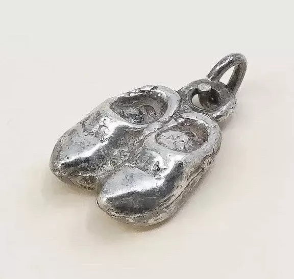 Vintage Sterling Silver Shoes Pendant, Solid 925 Silver Charm, Silver Tested
