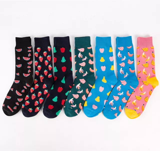 Mens Cotton Socks Funny Banana Watermelon Strawberry Pear Fruit Dress Socks 8-12