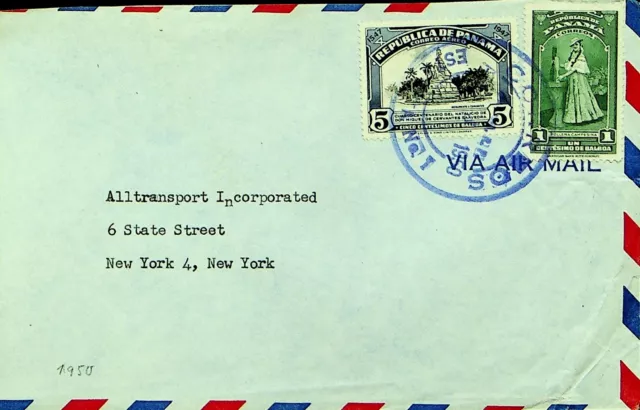 SEPHIL PANAMA 1950 2v AIRMAIL COVER TO NEW YORK USA