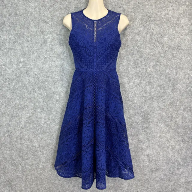 Forever New Women's retro design blue floral embroidery empire dress 4/XXS (543)