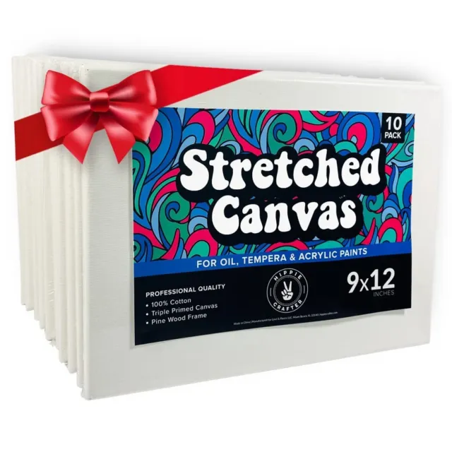 Paint Canvases, 2 Pack 14x11 Inch Square Stretched Art Board Panels Black