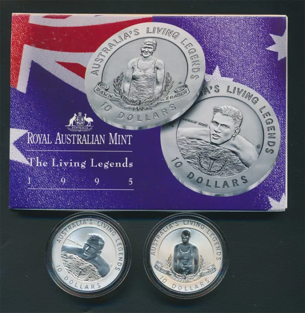 Australia: 1995 2 X $10 Olympic, 1.33oz .999 SILVER, Boxed, cert