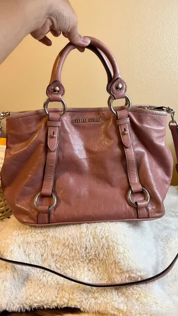 Miu Miu Vitello Lux Bow Satchel Calfskin Leather Authentic New, Dust Pink color