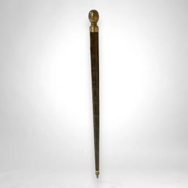 Vintage Walking Cane Concealed Pool Cue Carved Hardwood Stick Gadget 4 pcs Brass
