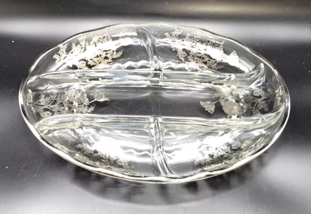 Viking Silver City Sterling Overlay Flanders Poppy Flowers Divided Relish Dish 2