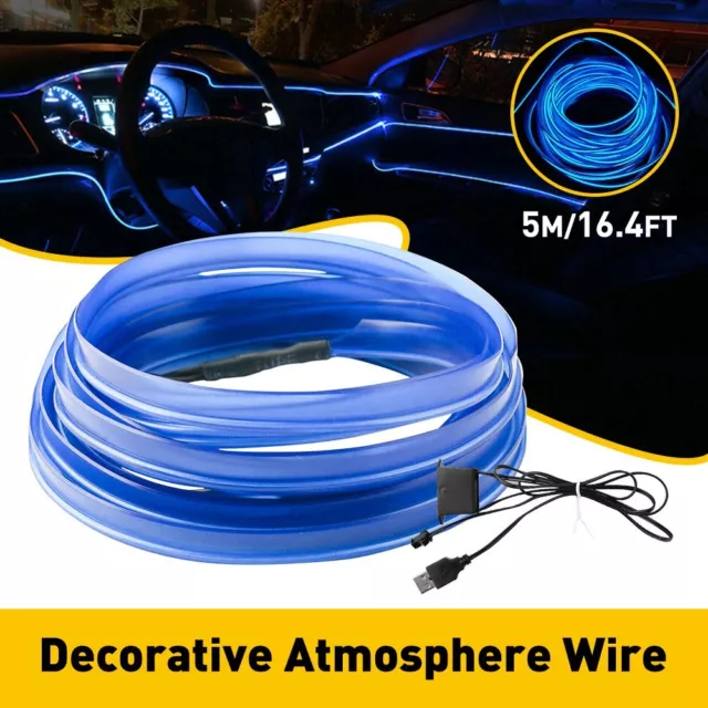 USB 16FT Blue Car LED Strip Interior Atmosphere Light Decor Accessories 12V Lamp
