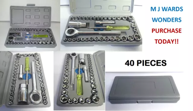 PREMIUM 40 PIECES  1/4" & 3/8" Drive Socket Set Tool Kit TORX RATCHET DRIVER