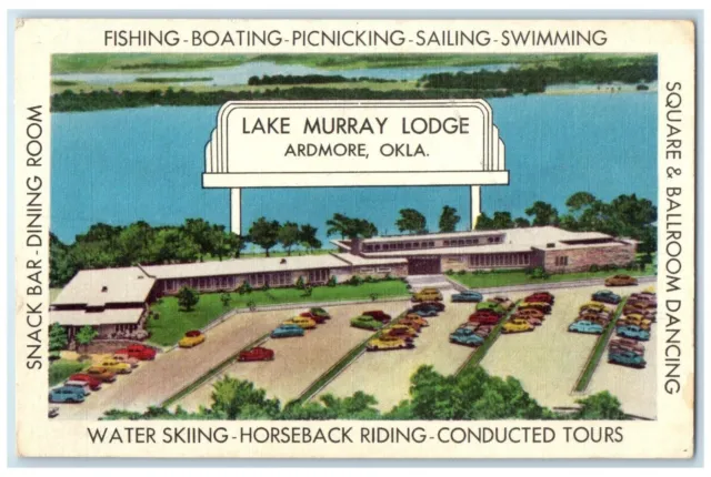 Bird's Eye View Of Lake Murray Lodge Cars Ardmore Oklahoma OK Vintage Postcard