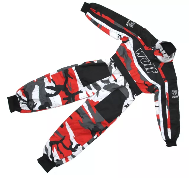 Kids Wulfsport Quad, Karting + Childrens Wulf  MX  Racing Overalls -  Red Camo T