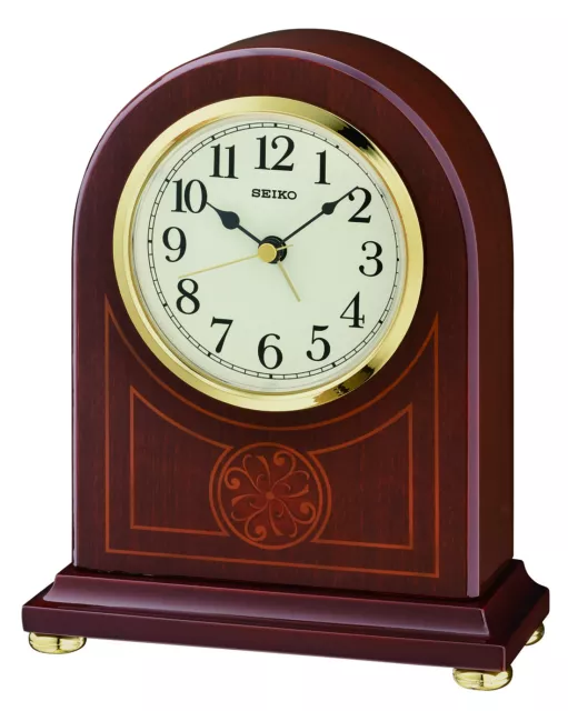 Seiko Dark Wooden Quartz Battery Mantel Clock with Alarm & Clear Face QXE057B