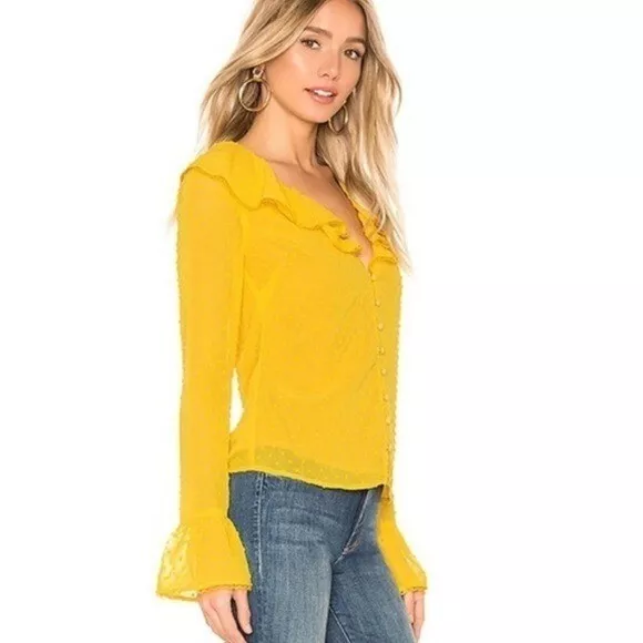 MAJORELLE Fleur Blouse in Sunshine Yellow Size S 2