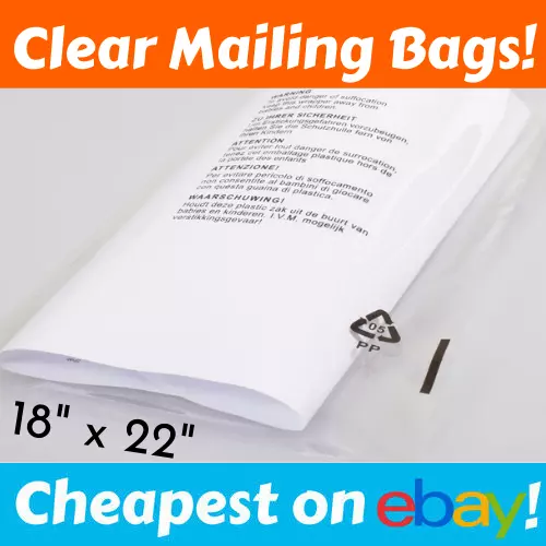 CLEAR MAILING WARNING BAGS 18" x 22" CPP Garment Poly Cheap Mail UK AMAZON FBA