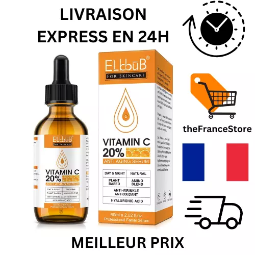 Sérum Vitamine C 20% Végétale Naturelle Bio 30ml Acide Hyaluronique Visage Cou