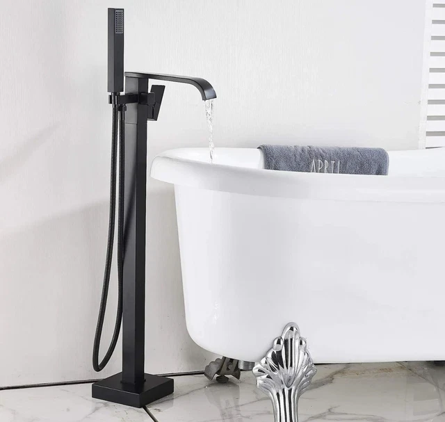 WATERFALL TUB FILLER Freestanding Bathtub Faucet Matte Black Floor