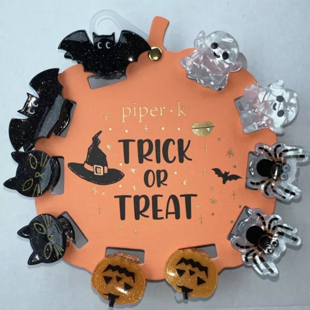 Piper K Trick Treat 10 Halloween Small Hair Clips Bat Ghost Spider Pumpkins Cat