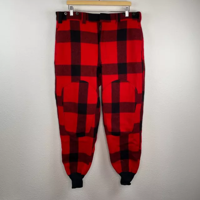 Vintage Woolrich Mens Wool Buffalo Plaid Double Knee Hunting Feild Pants Size 38