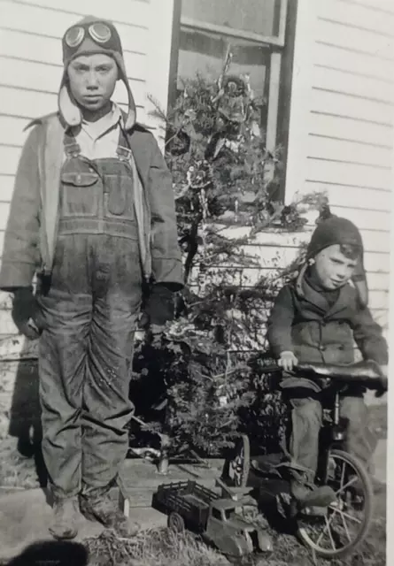 c.1930's Aviator Brothers Tricycle Home Garden Glasses Vintage Antique Photo