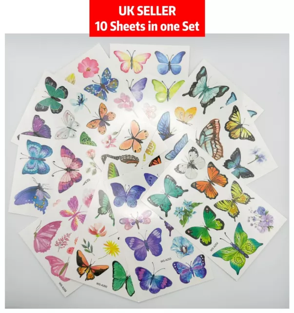 10 Sheets Butterfly Temporary Tattoos Sticker Party Bag Fillers Boys/Girls