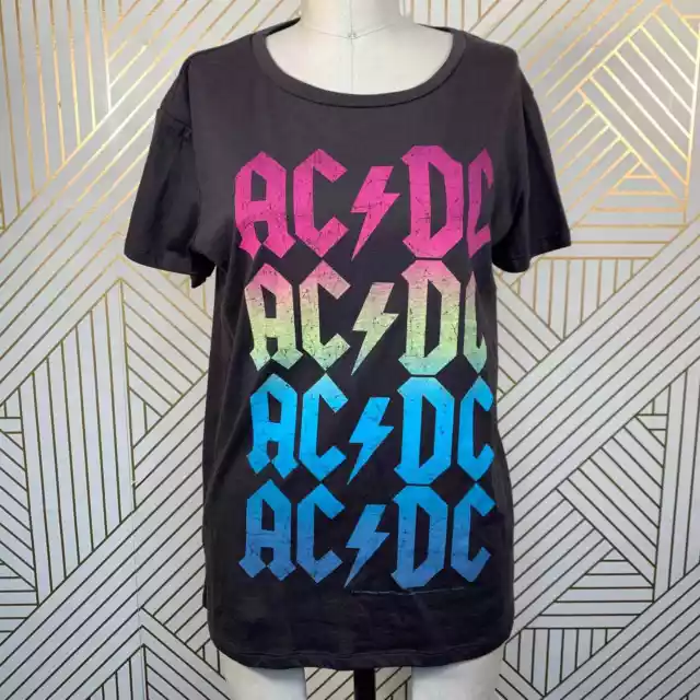 NWT Chaser AC/DC Band Graphic Tee Shirt Charcoal Gray Neon Cotton Blend Size S