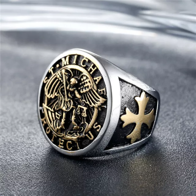Mens Stainless Steel Catholic Archangel St Saint Michael Ring Size 7-15