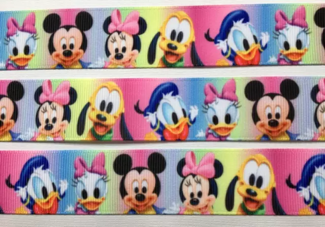 BB Ribbon MICKEY MINNIE & FRIENDS ON OMBRE 2m grosgrain 1" 25mm pluto donald