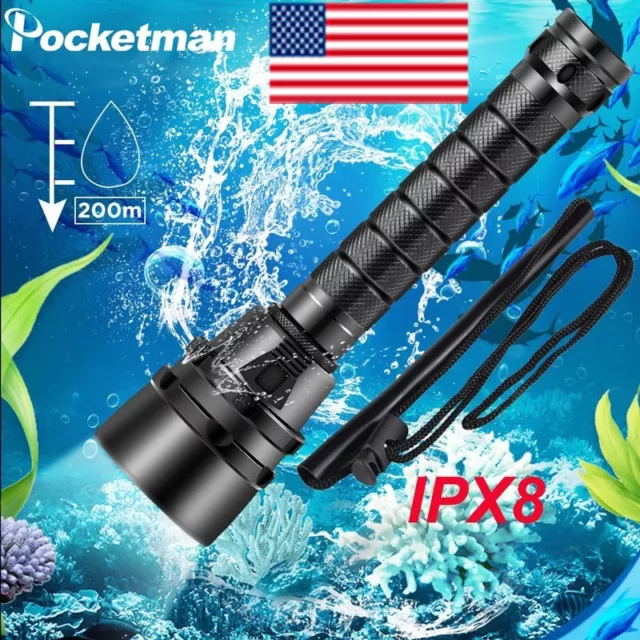 80000LM LED Flashlight Professional Diving Torch Scuba Lantern with 2*Battery