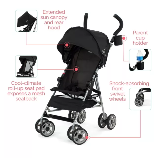 Baby Lightweight Infant Stroller Compact 3 Point Safety Harness with Sun Canopy 2