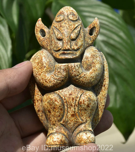 4.2" Ancient Chinese Old Jade Carved Sun God Helios Statue Luvky Amulet Pendant