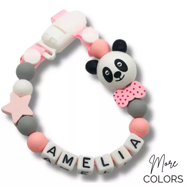 Baby Dummy Clip personalisiert Holz Schnuller Halter Schnuller Kettengurt PANDA