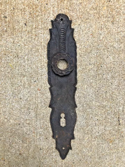 Antique Hand Forged Iron Early Primitive Door Lock Keyhole Plate