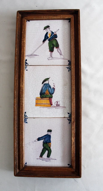Three Polychrome delft blue antique tiles set Tichelaar Handpainted