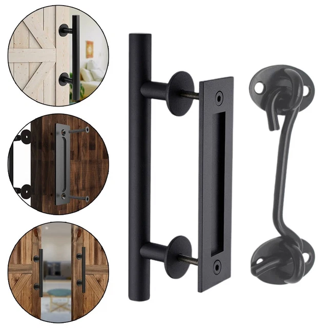 12inch Sliding Barn Door Handle Pull And Flush Gate Hardware Kit Set Matte Black