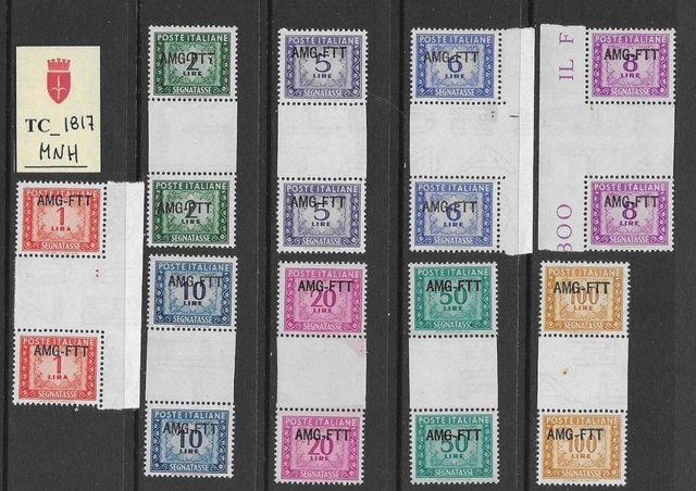 TC_1817. TRIESTE FTT. Gutter pairs of 1949 "SEGNATASSE" cplt. set. MNH