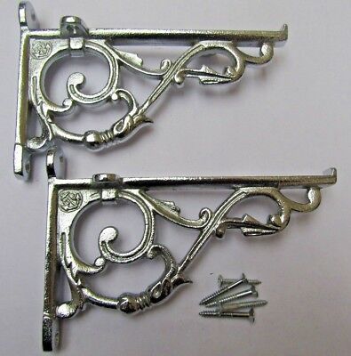 PAIR OF SMALL LIPPED CHROME cast iron ornate shelf support wall brackets