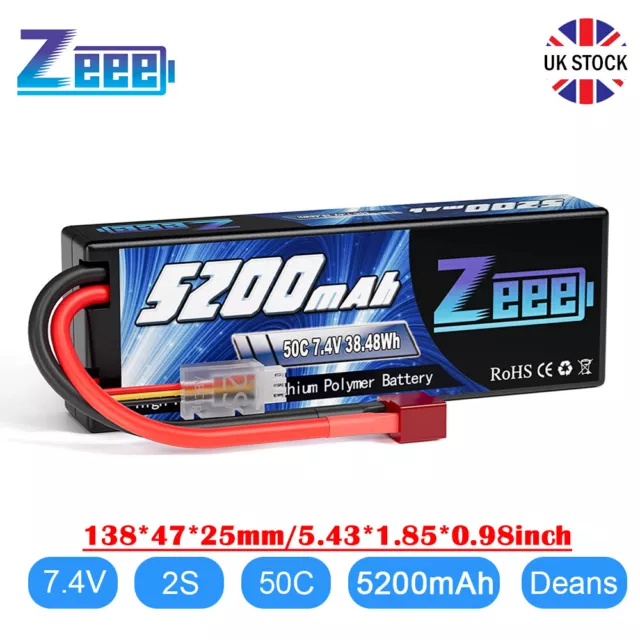 Zeee 2S Lipo Battery Deans 7.4V 50C 5200mAh HardCase for RC Racing Car Truck FPV