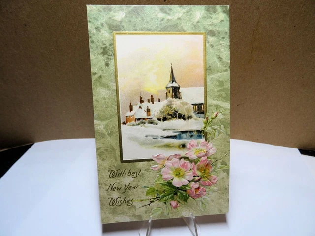 With Best New Year Wishes Snowy Castle Postcard 1910