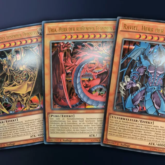 Yugioh! Uria Raviel Hamon Deutsch Secret Rare Götter Karten Set Neu! DUSA 1.