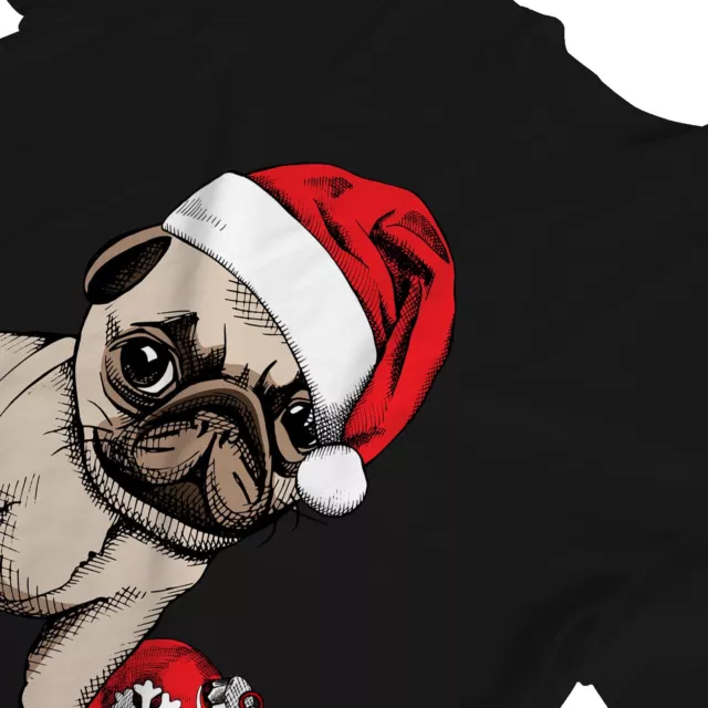 1Tee Womens Puppy Pug Wearing Santa's Hat, Cute Christmas T-Shirt 3