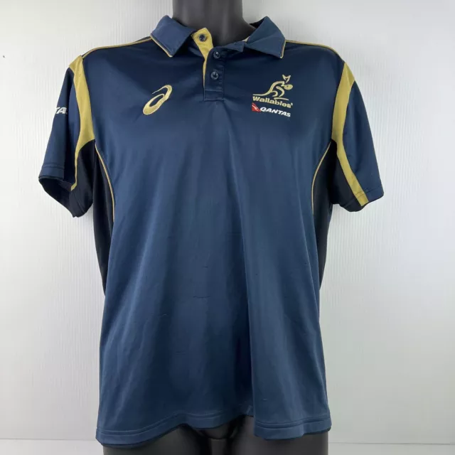 Asics Australian Wallabies Licensed Supporters Polo Shirt Mens L Navy Blue/Gold