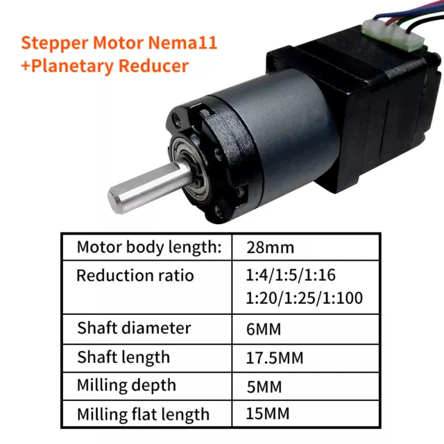 Planetary Gearbox Nema11 Stepper Motor L28mm 0.6A Geared Speed Reducer Kit 3
