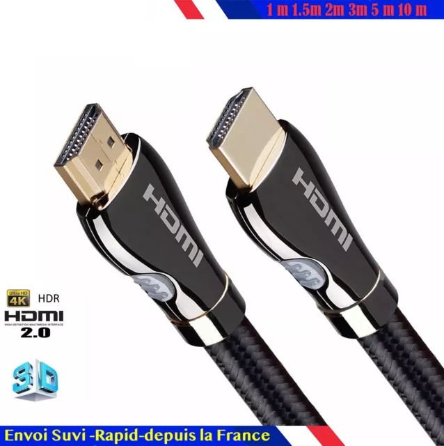 Câble HDMI full ultra HD v2.0 4K 2160p 3D coton 1/1,5/2/3/5/10/15/20/30 m vistes