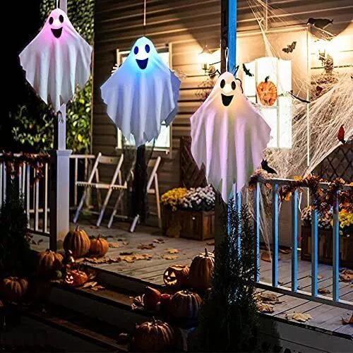 Decoracion Colgante de fantasma de Halloween al aire libre con luz LED practico