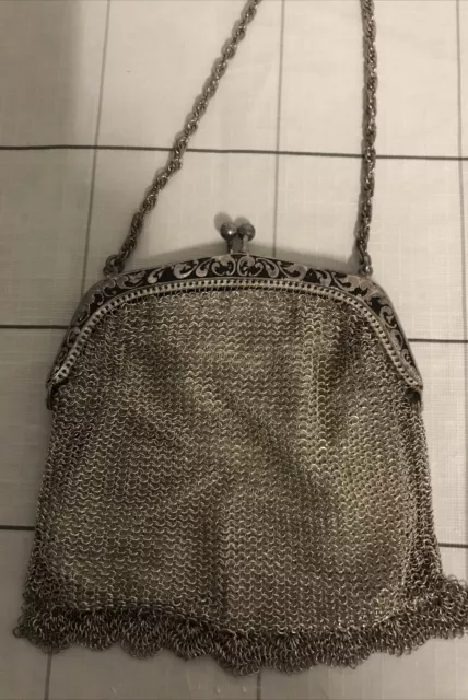 Rare OROTON Silvertone Chainmail Mesh Evening Handbag