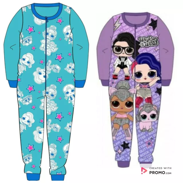 Girls LOL Surprise Fleece lined All In One Sleepsuit lol Pyjamas pajamas onezee